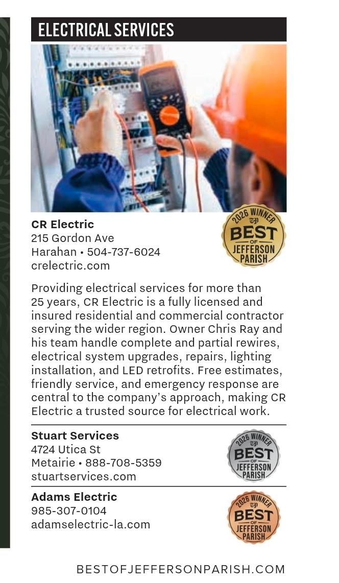 Best of Jefferson Parish 2026 Electrical Services listing featuring CR Electric